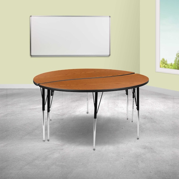Flash Furniture Round 60 W, 60 L, 30.25 H, Chrome, Laminate, Particleboard, Steel, Wood Grain XU-GRP-A60-HCIRC-OAK-T-A-GG - main
